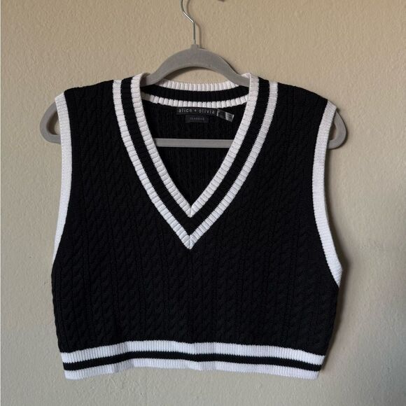 Alice + Olivia Orly Sweater Black Vest White Size S - Picture 7 of 10